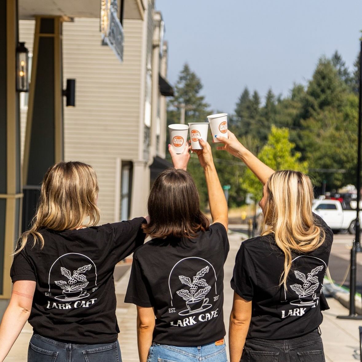 Coffee shop employees cheers