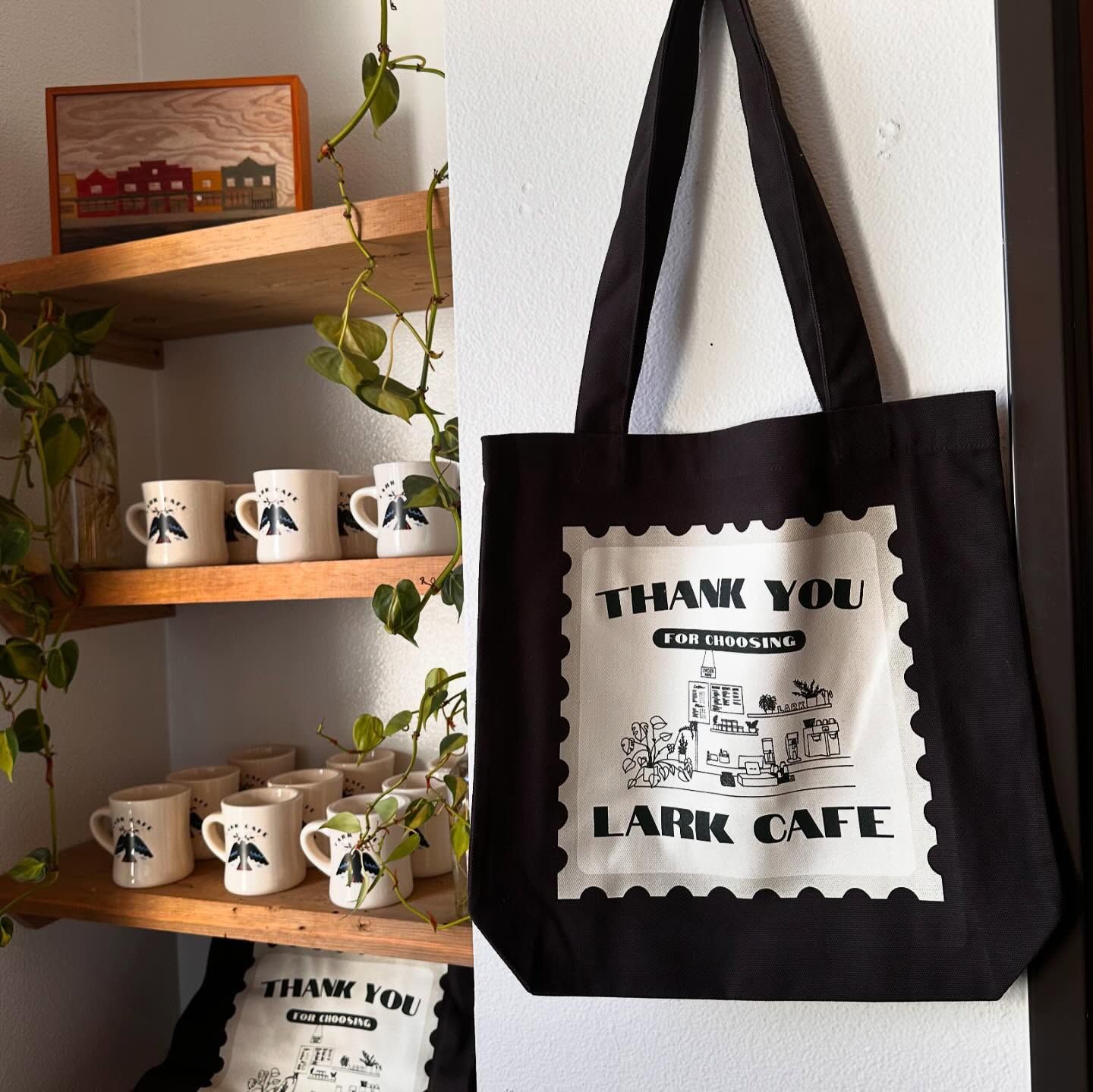 Coffee shop merch at Lark Cafe